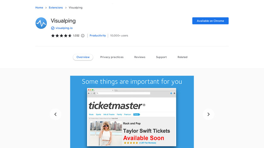 VisualPing for Chrome Landing Page