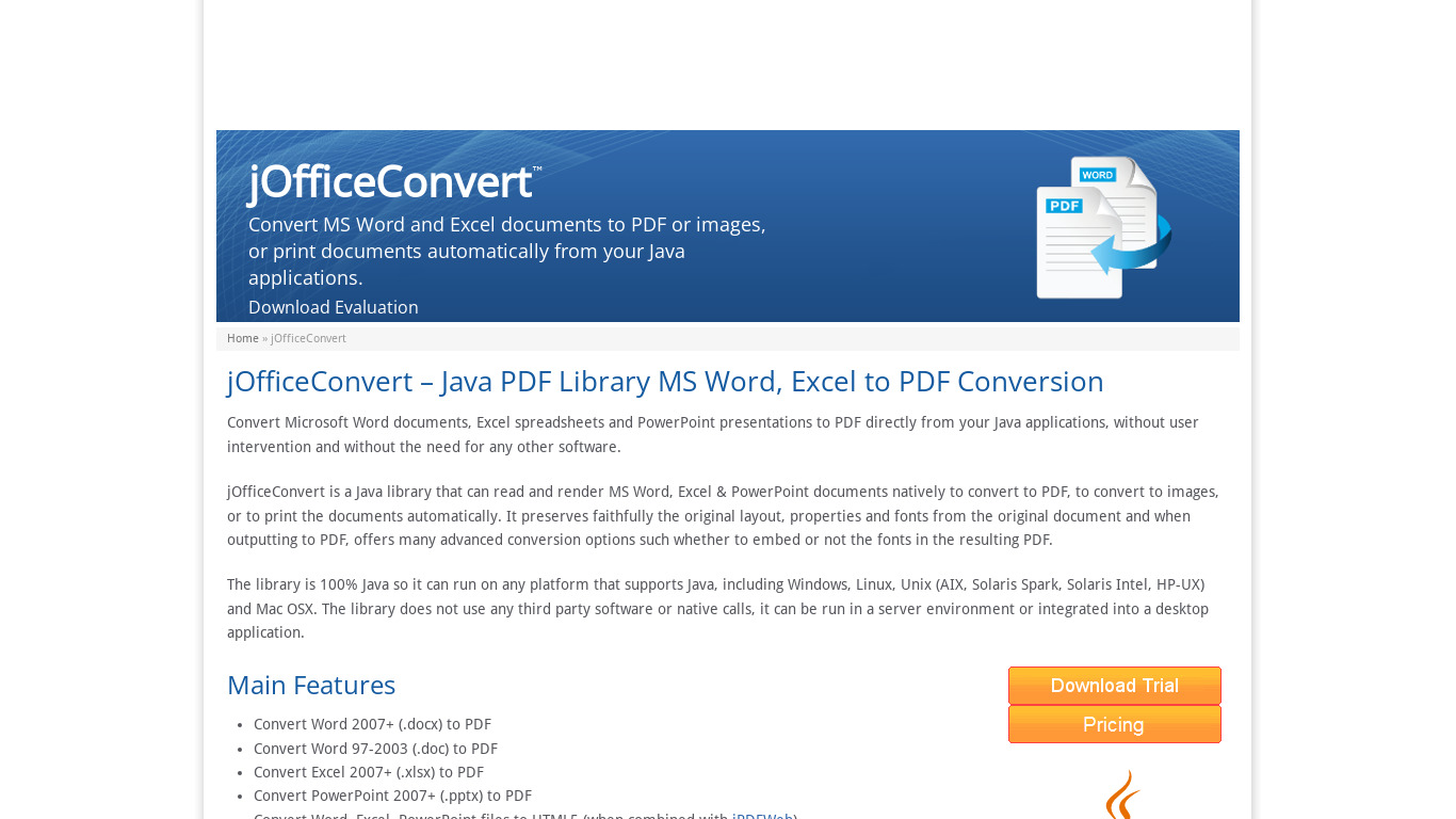 jOfficeConvert Landing page