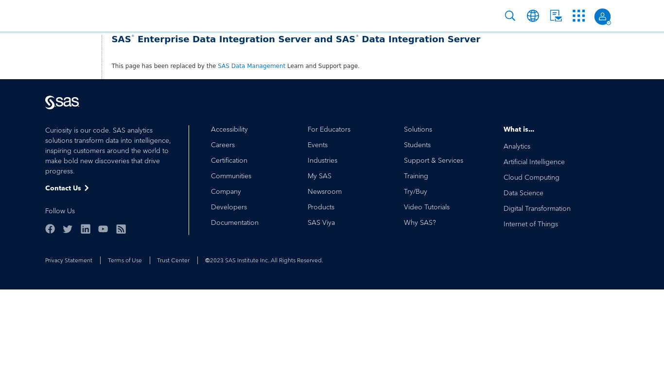 SAS Enterprise Data Integration Server Landing page