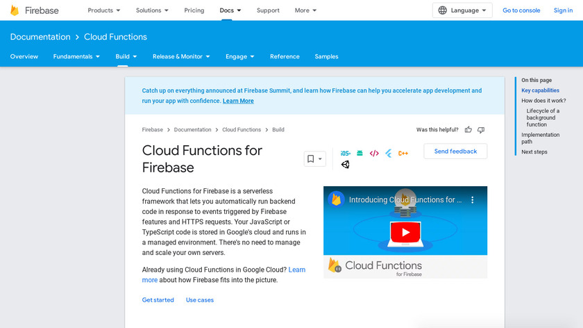 Cloud Functions for Firebase Landing Page