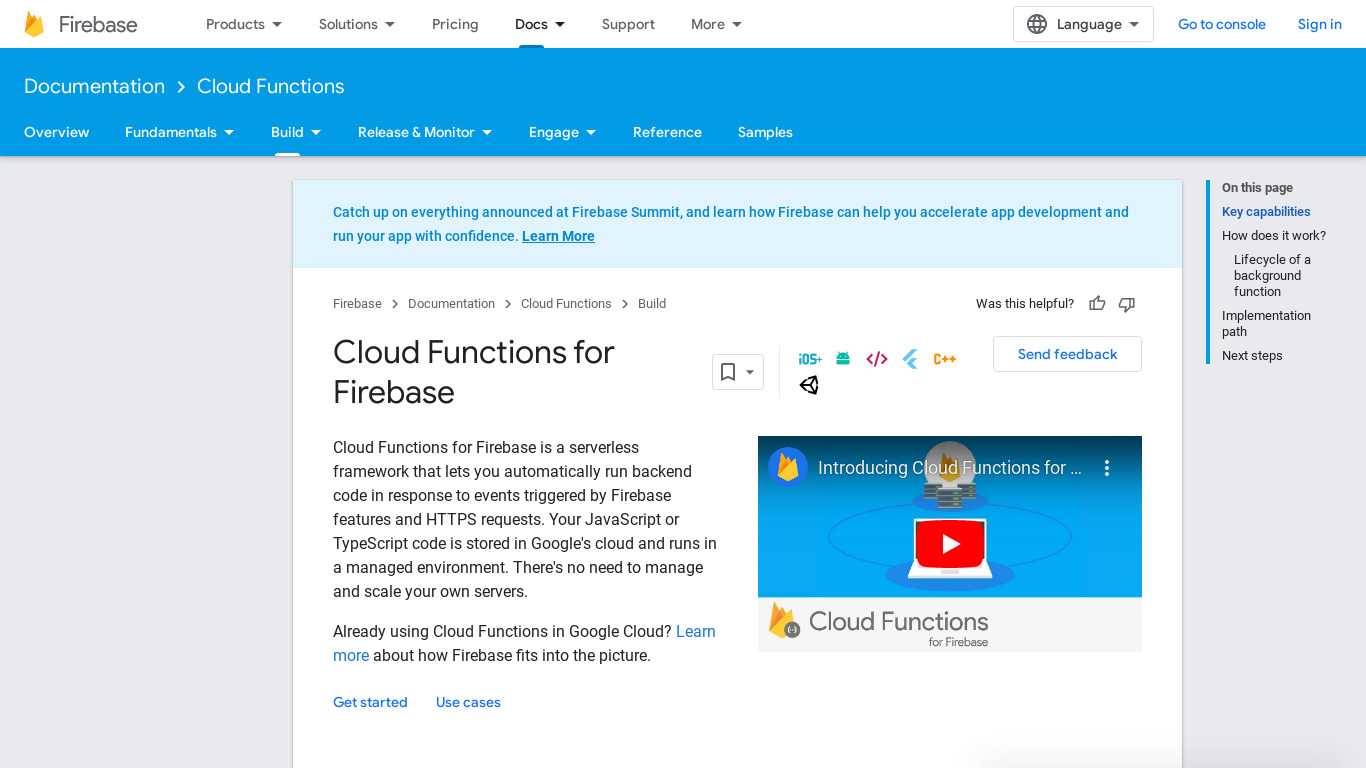 Cloud Functions for Firebase Landing page