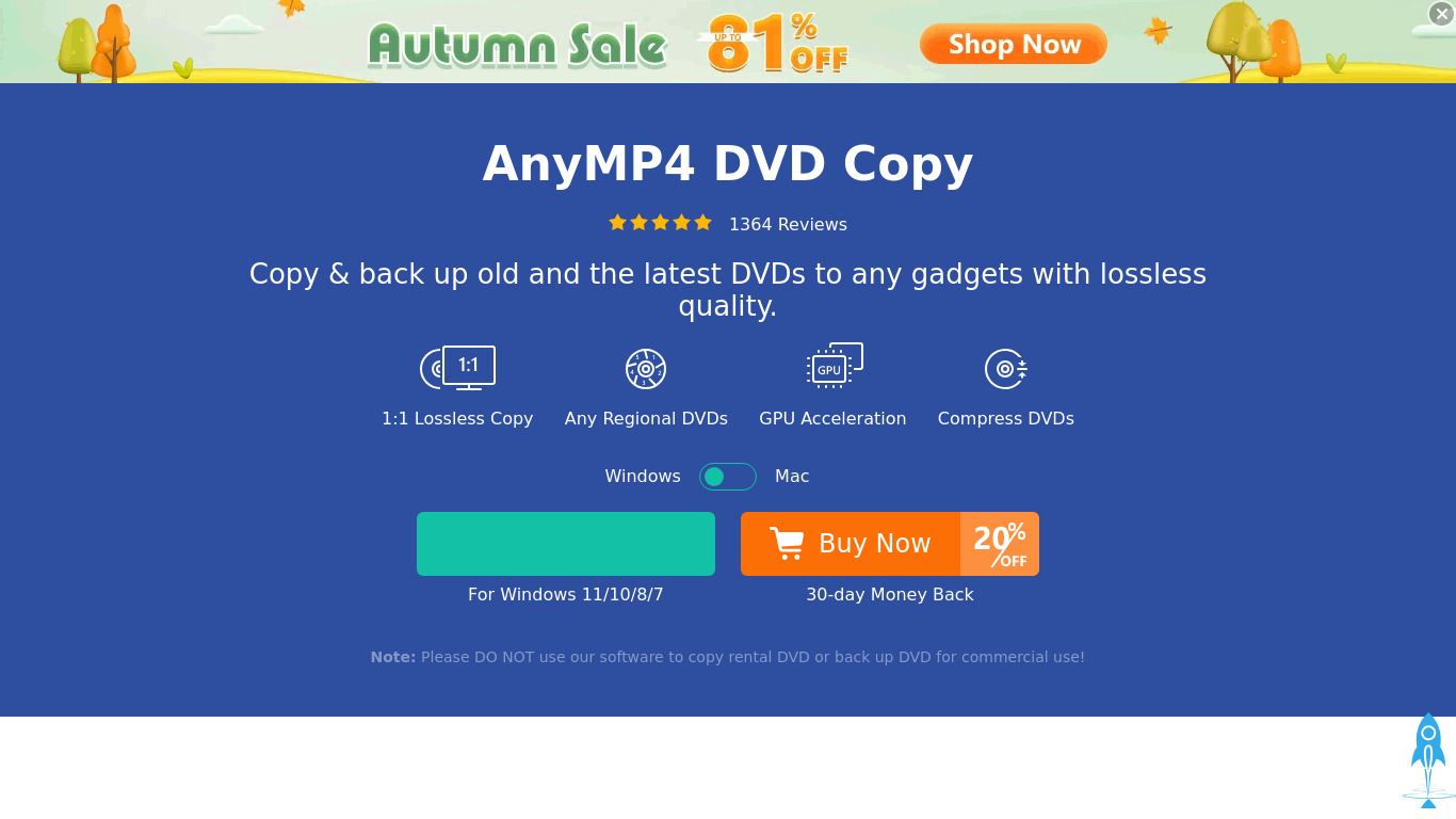 AnyMP4 DVD Copy Landing page