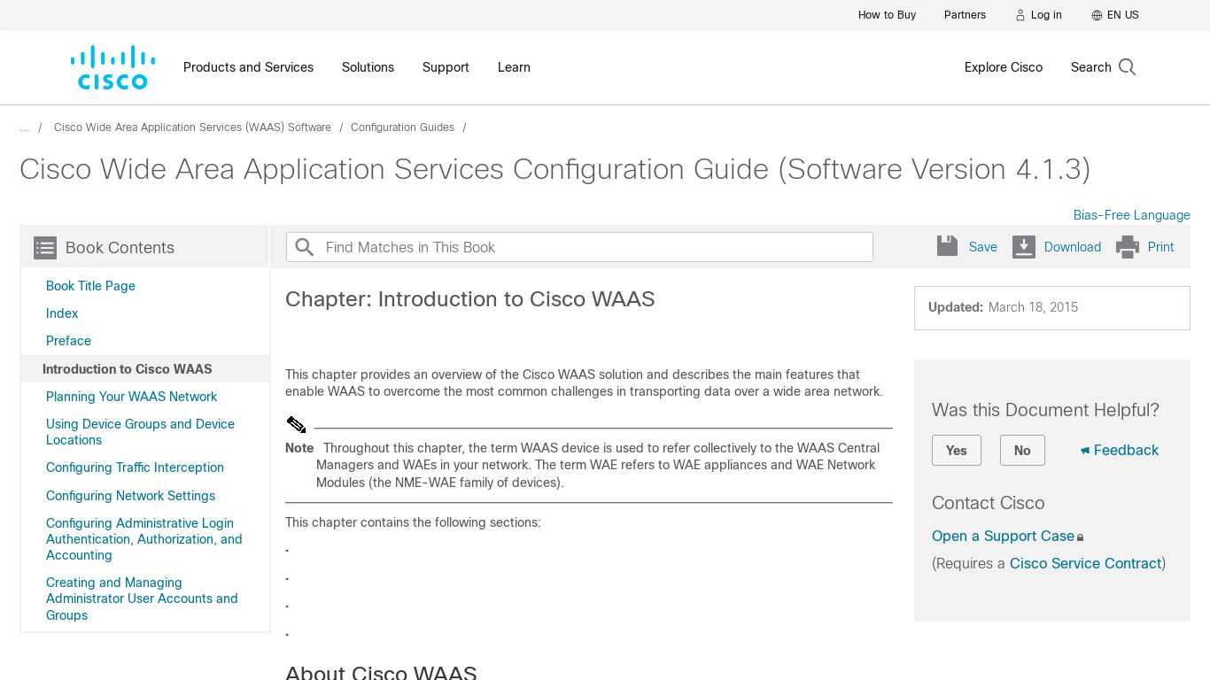 Cisco WAAS Landing page