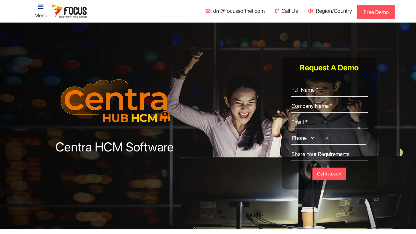 Centra HCM by Focus Softnet Landing page