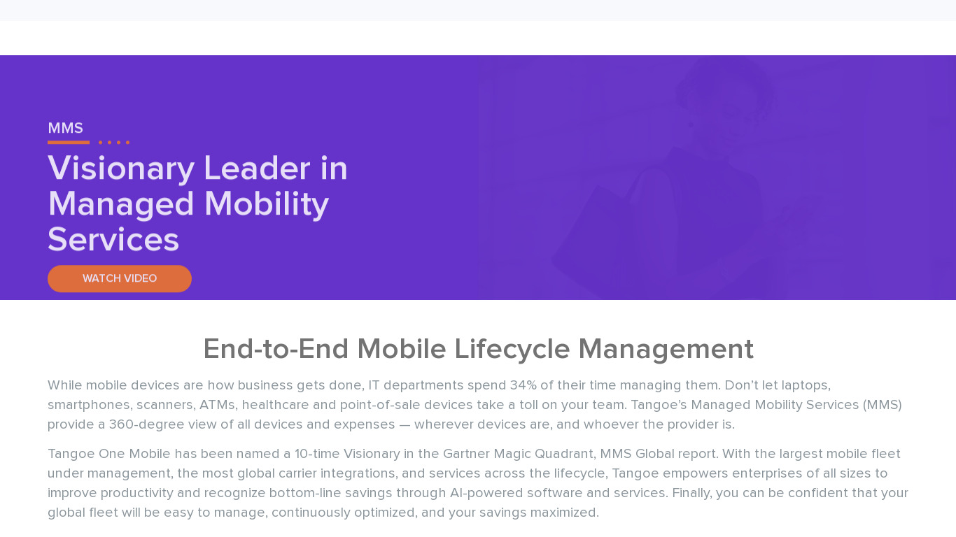 Tangoe Managed Mobility Services Landing page