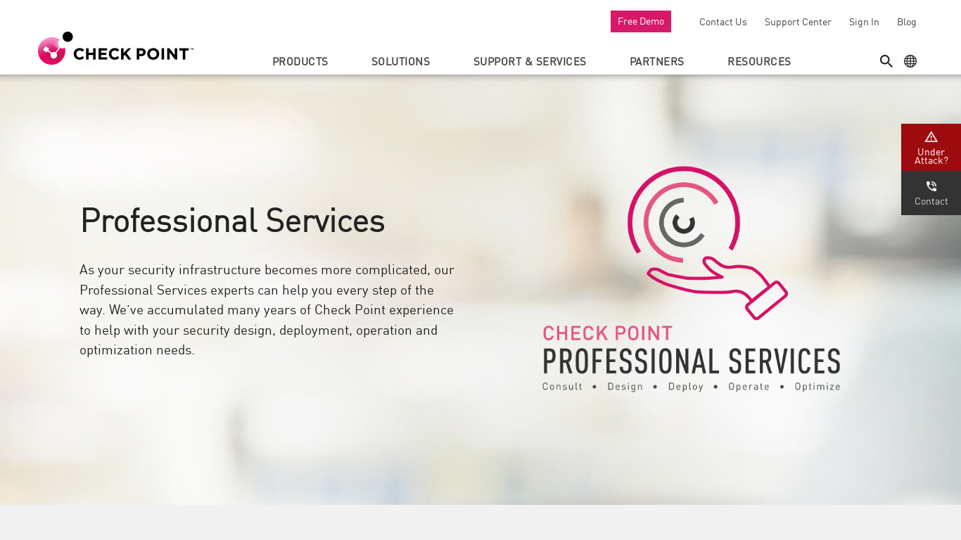 Check Point Services Landing page