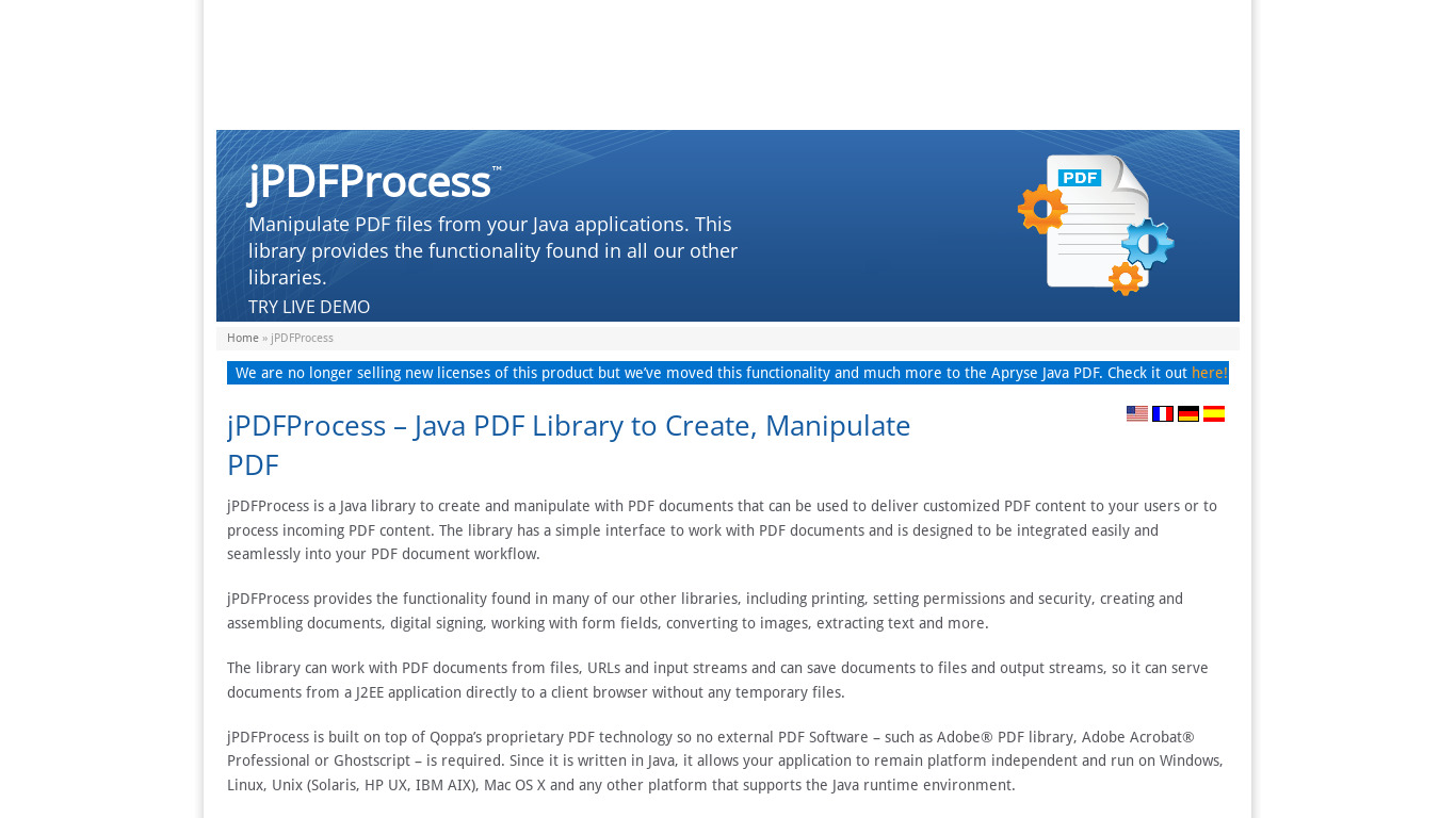 jPDFProcess Landing page
