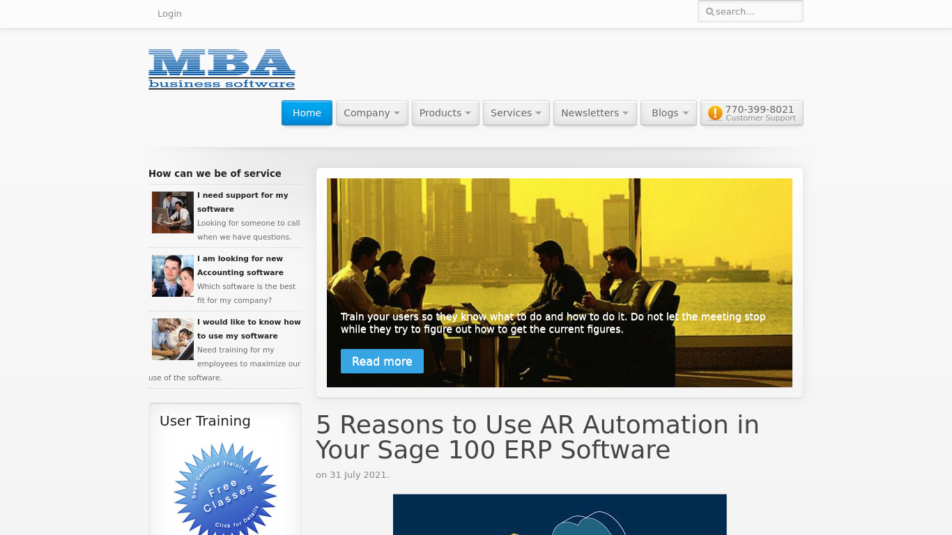 MBA Business Software Landing page