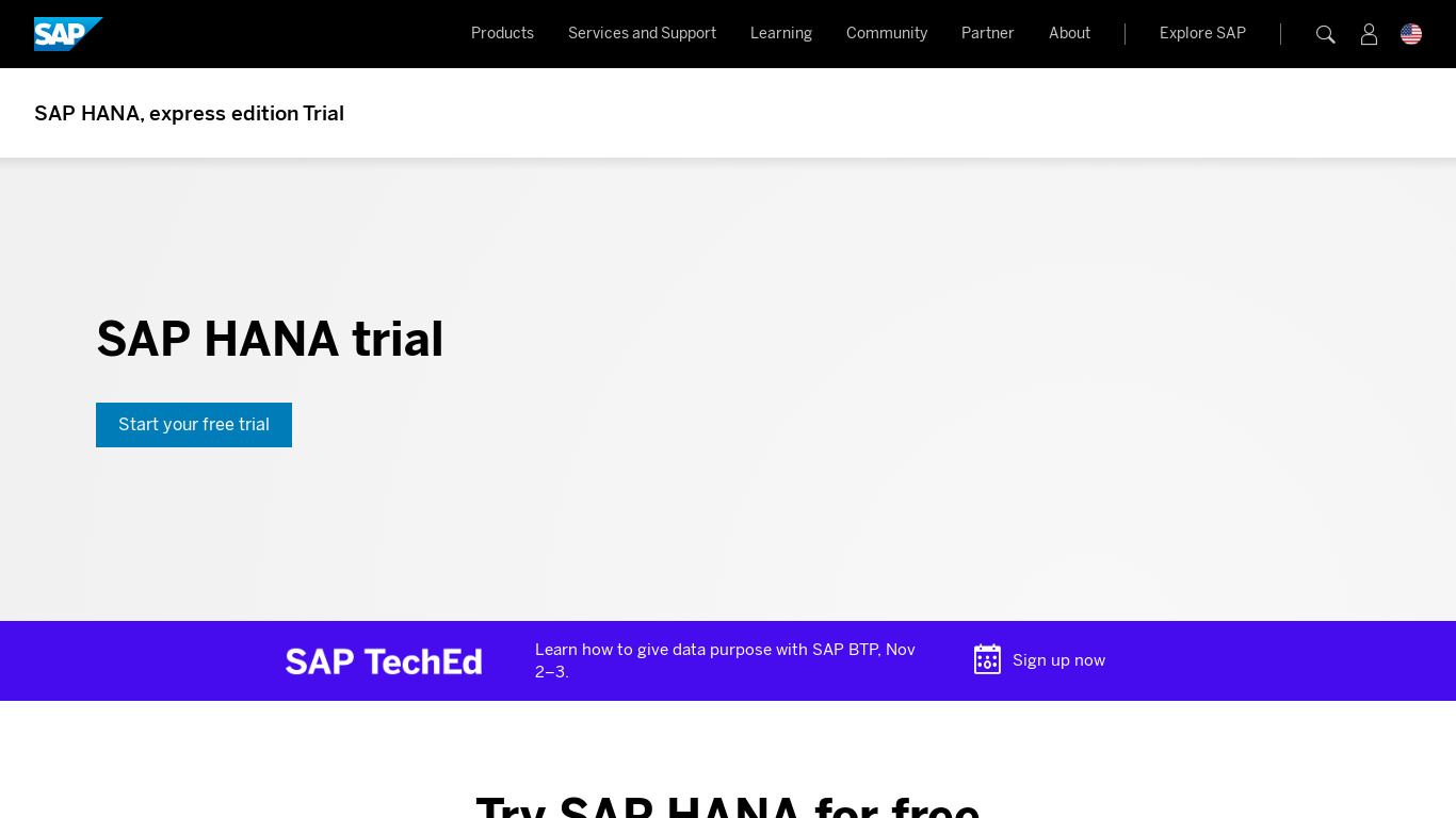 SAP HANA Express Edition Landing page