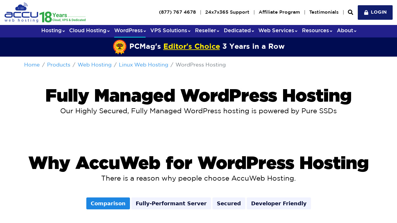 AccuWeb Wordpress Hosting Landing page
