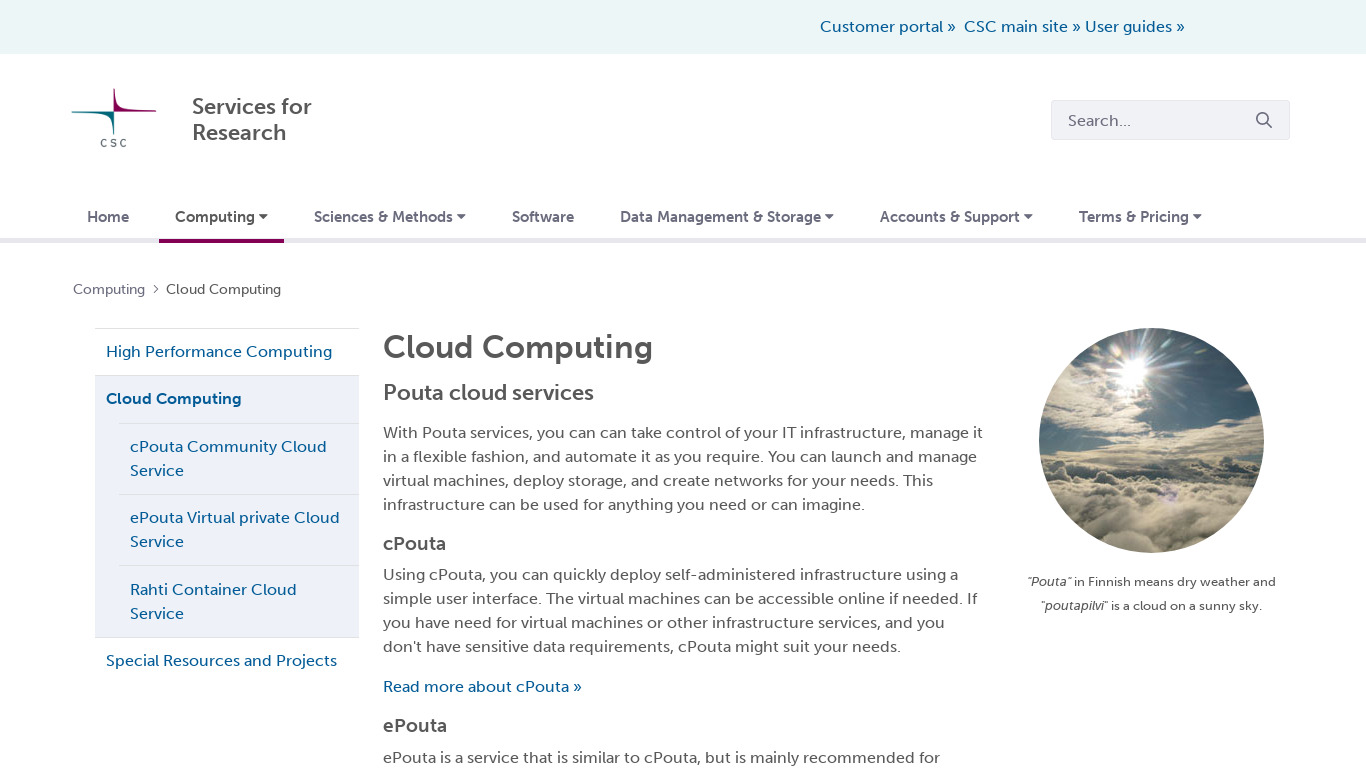 CSC Cloud Compute Landing page