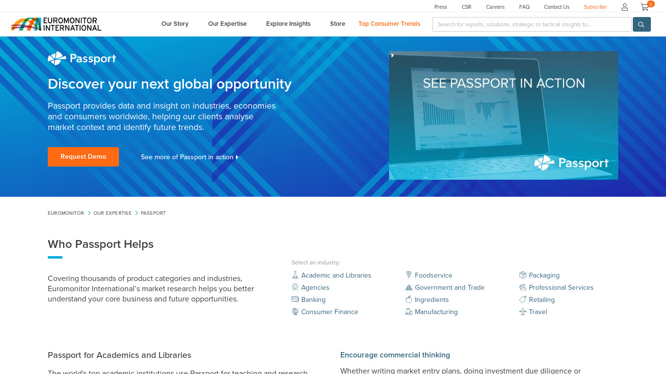 Euromonitor International Passport Landing page