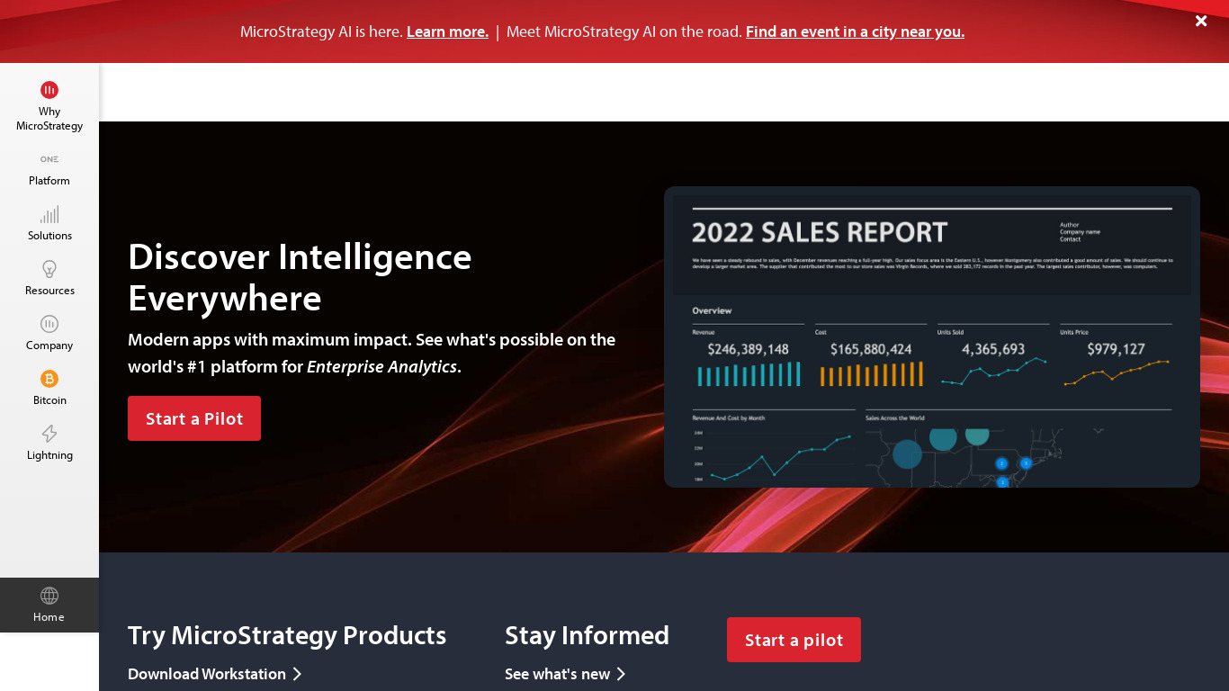 MicroStrategy Mobile Landing page