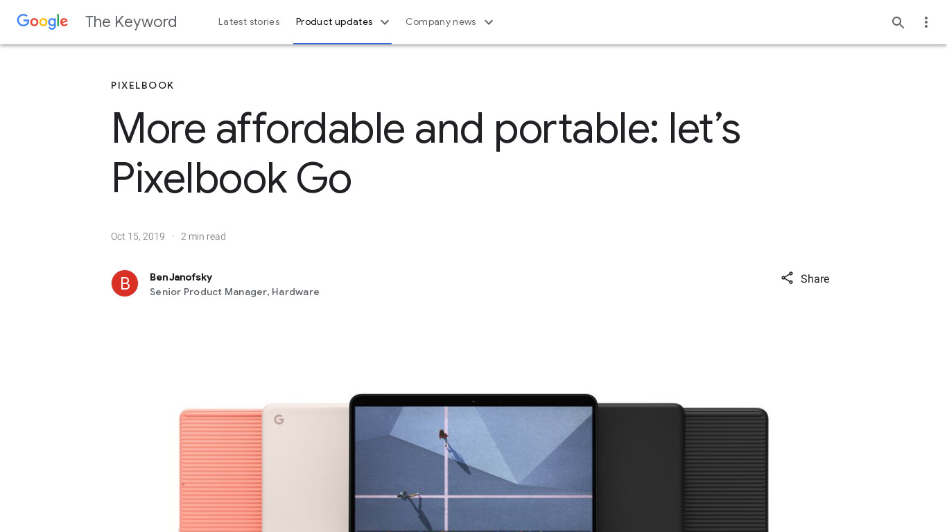 Google Pixelbook Go Landing page