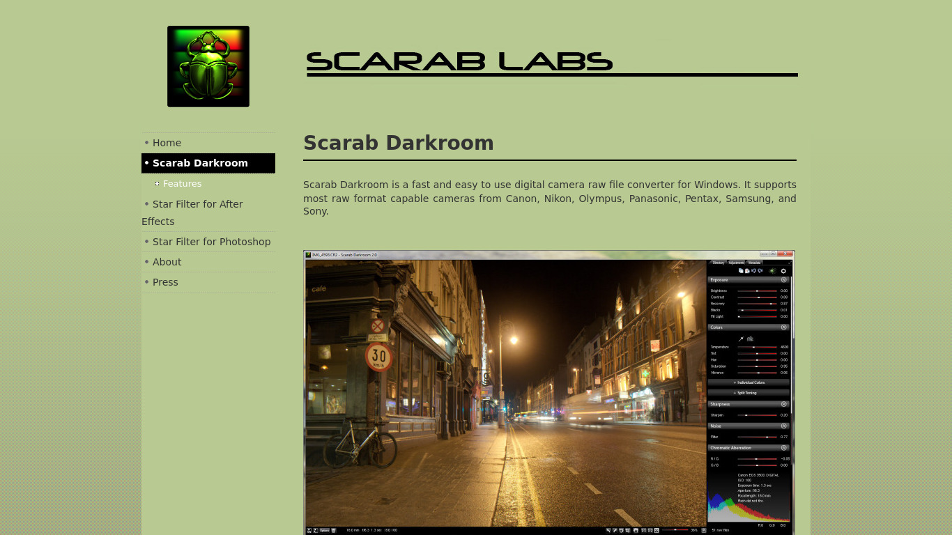 Scarab Darkroom Landing page