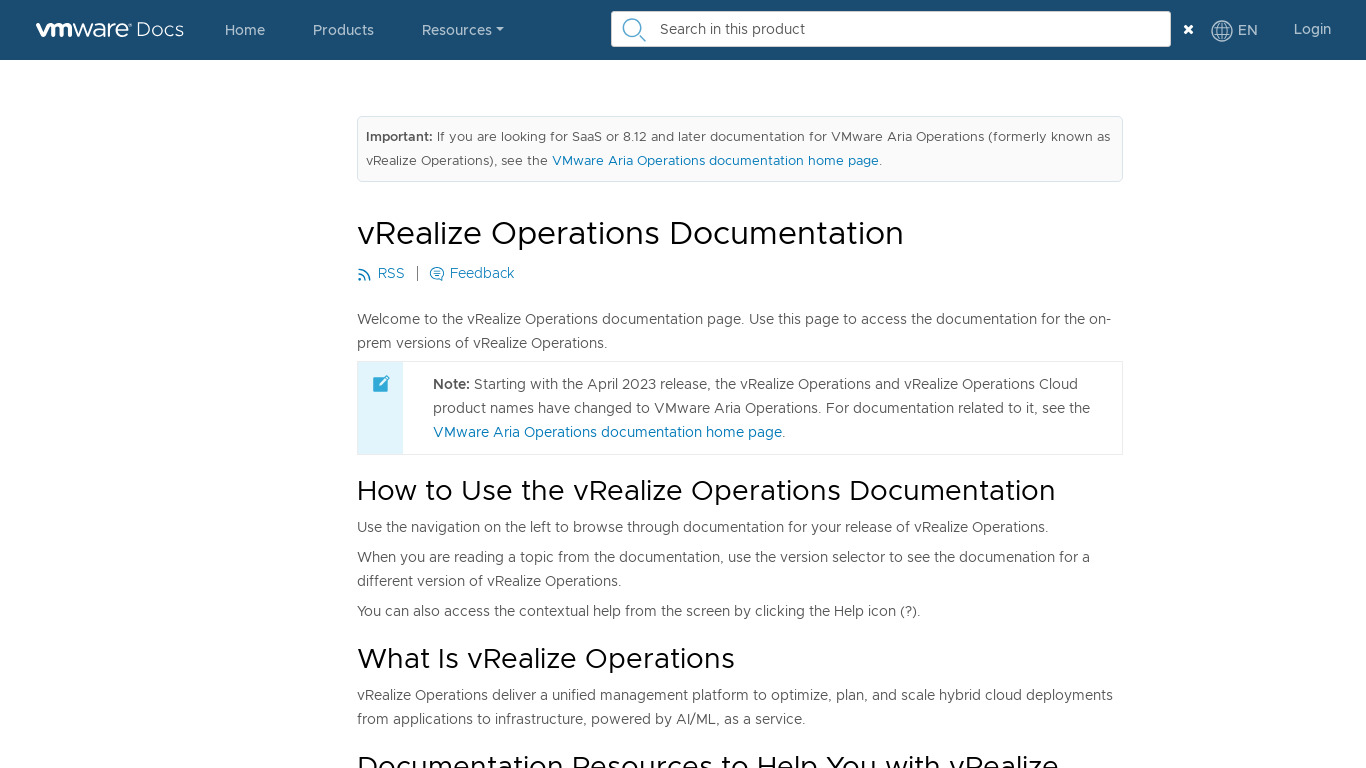 vRealize Operations Landing page