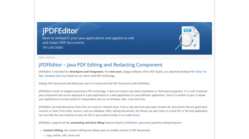 Qoppa jPDFEditor Landing Page