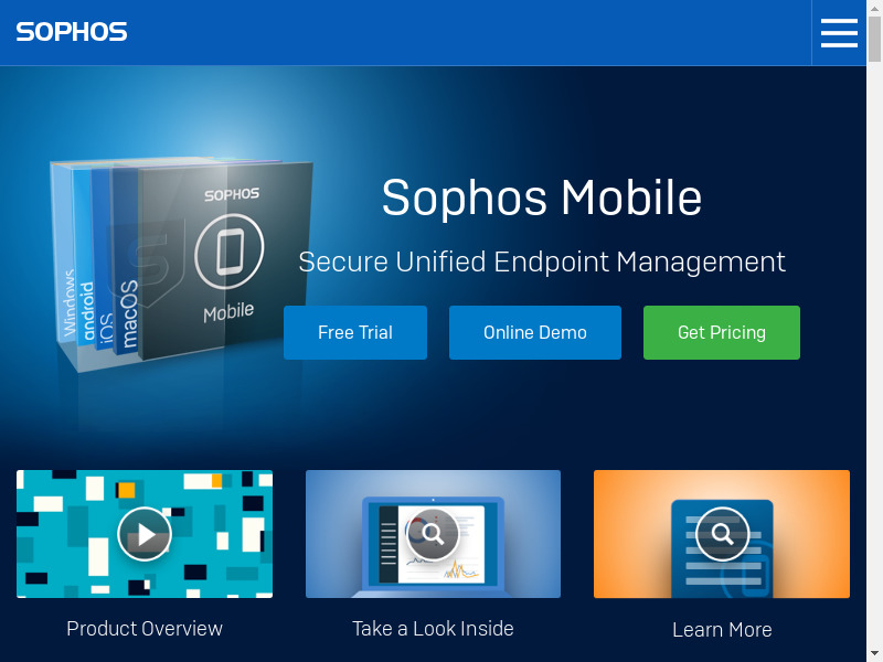 Sophos Mobile Landing page