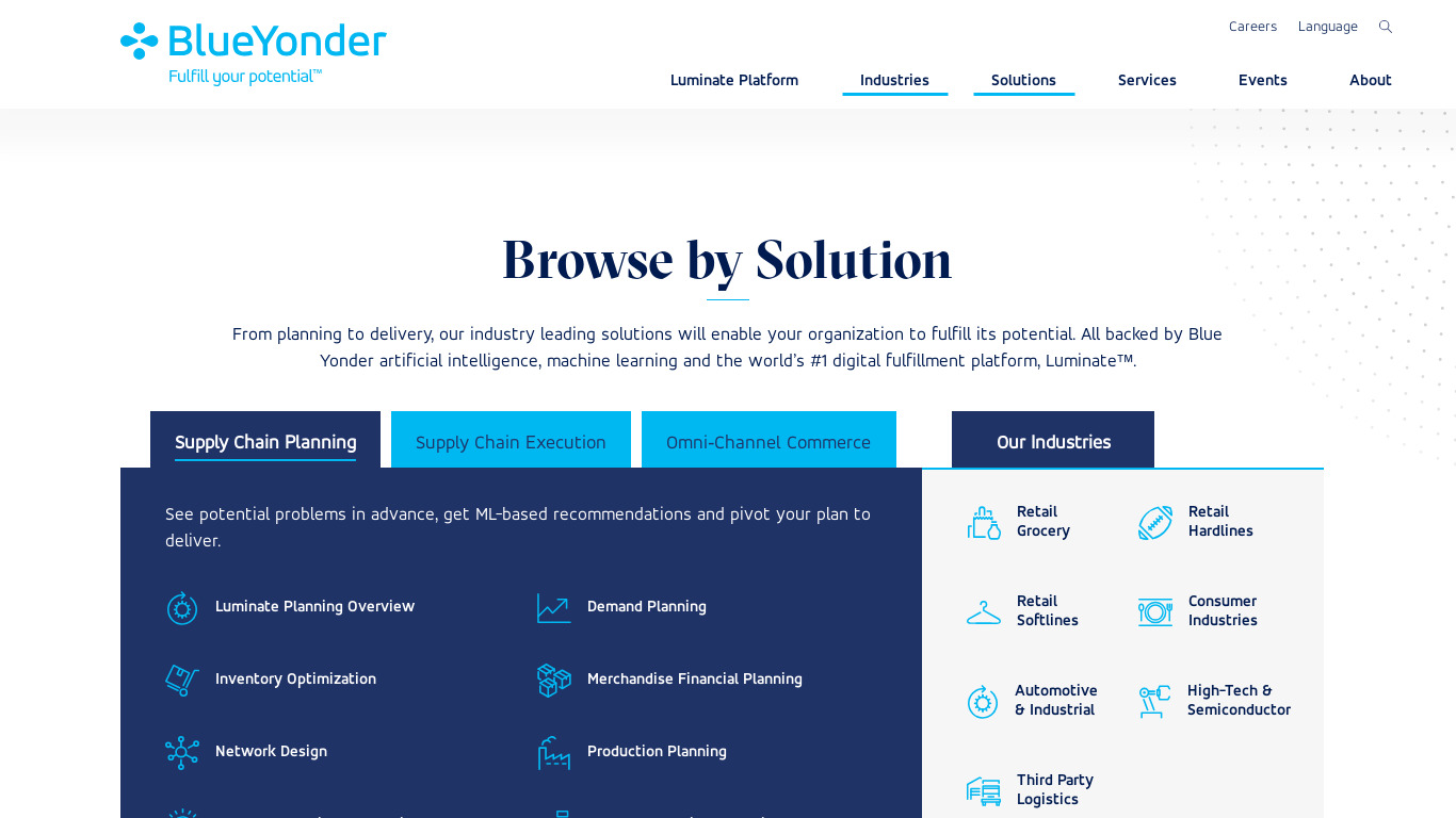 JDA Commerce Suite Landing page