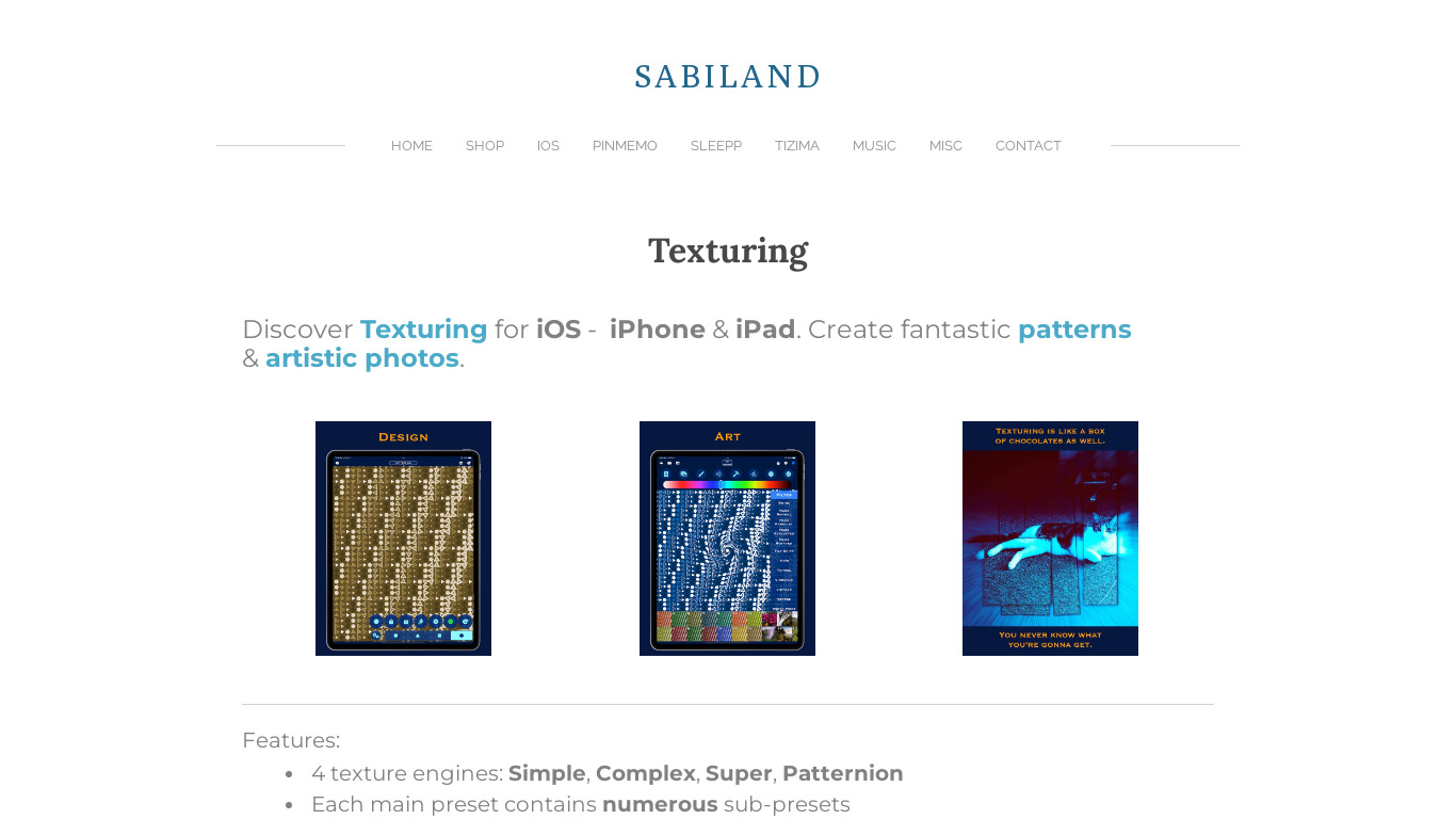 sabiland.com Texturing Landing page