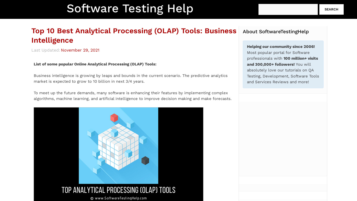 OLAP Reporting Tool Landing page