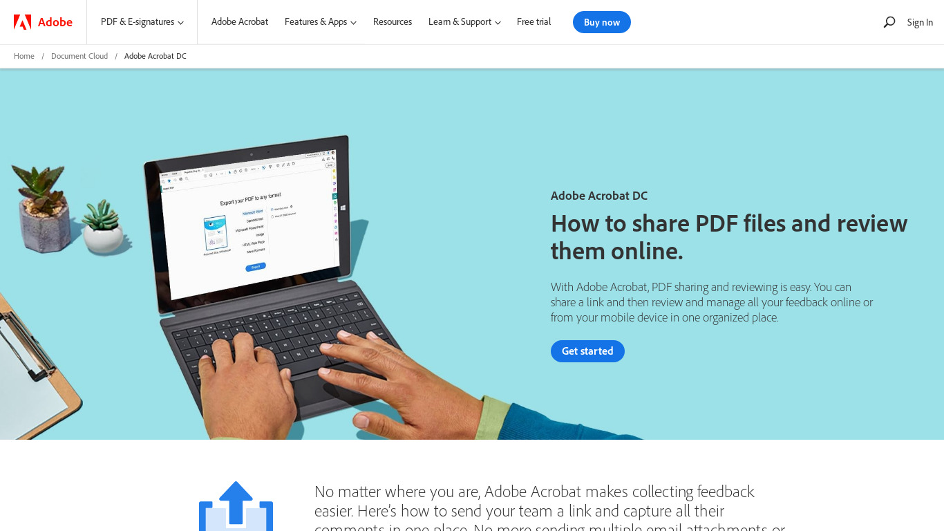 Adobe Send Landing page
