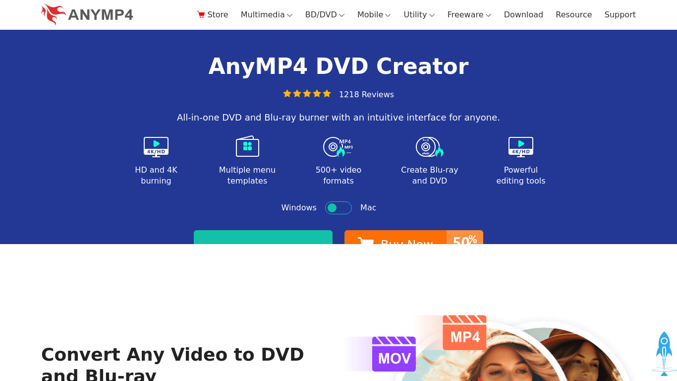 AnyMP4 DVD Creator Landing page