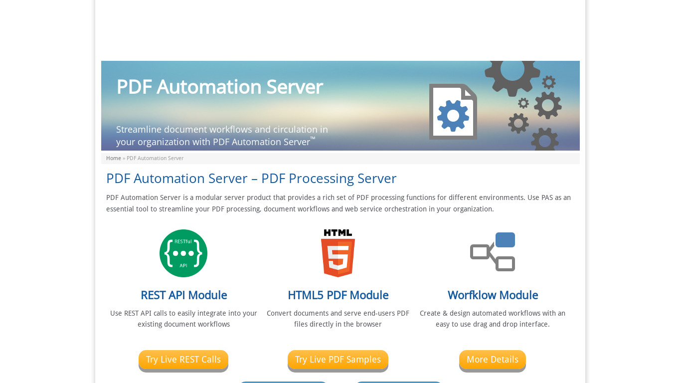 PDF Automation Server Landing page