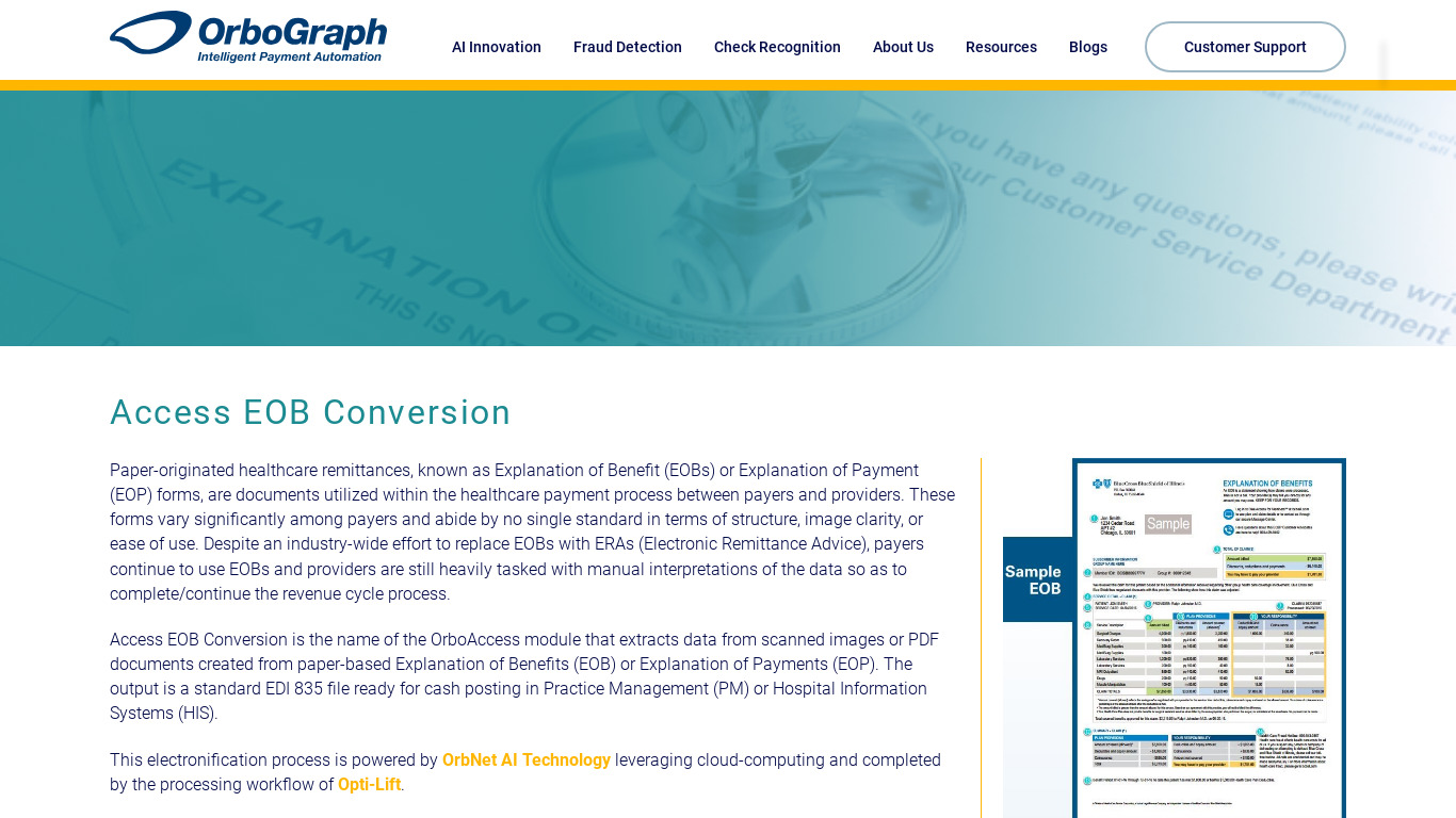 Orbograph P2Post Landing page