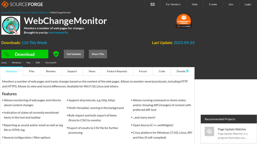 WebChangeMonitor Landing Page
