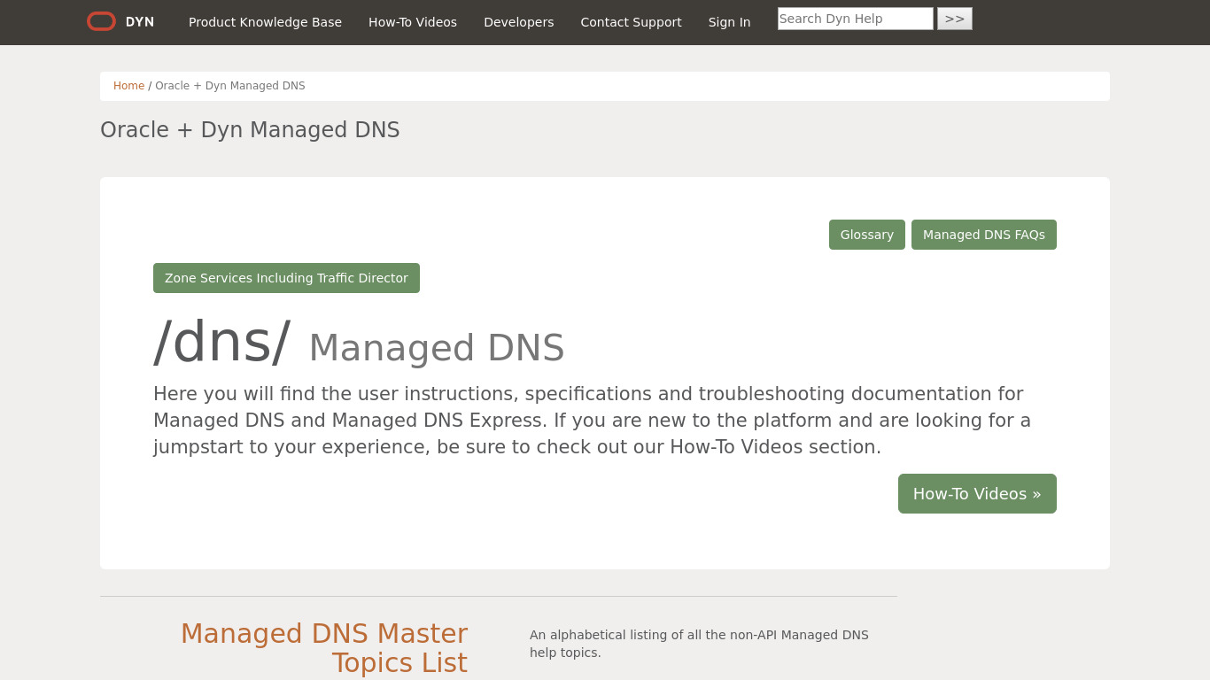 Oracle Dyn Managed DNS Landing page