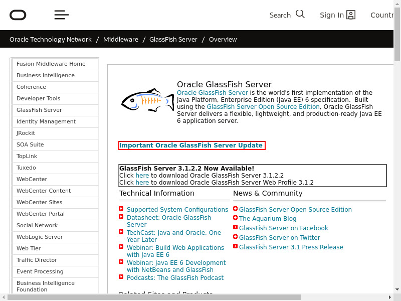 Oracle GlassFish Server Landing page