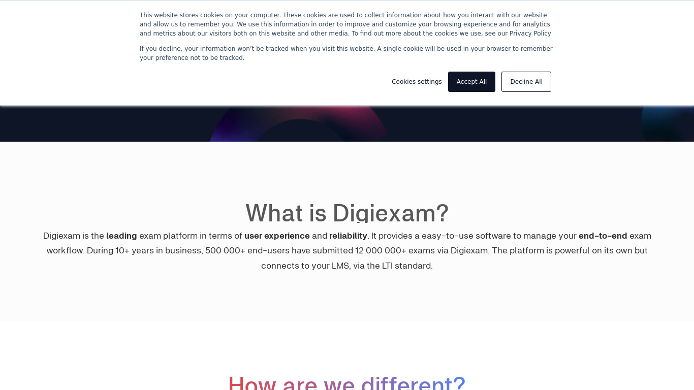 DigiExam Landing page