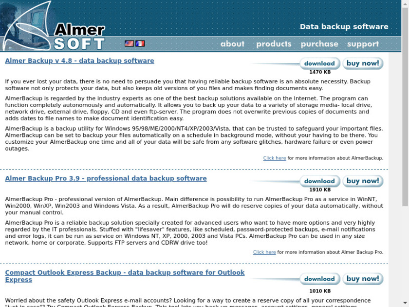 Almer Backup Pro v 3.9 Landing Page