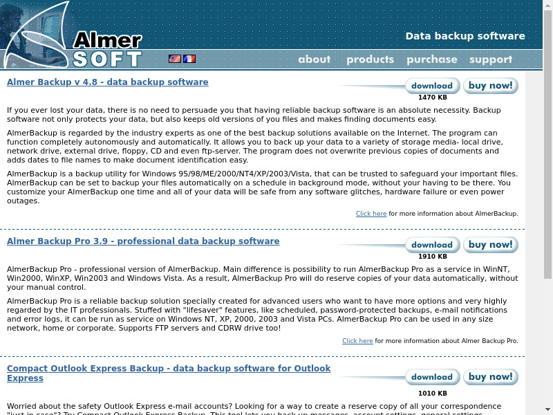 Almer Backup Pro v 3.9 Landing page