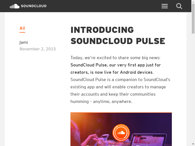SoundCloud Pulse Landing page