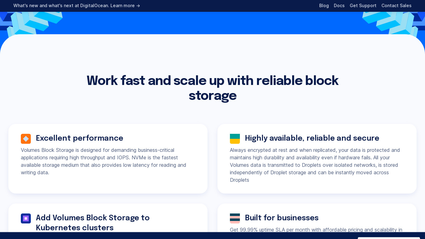 DigitalOcean Block Storage Landing page