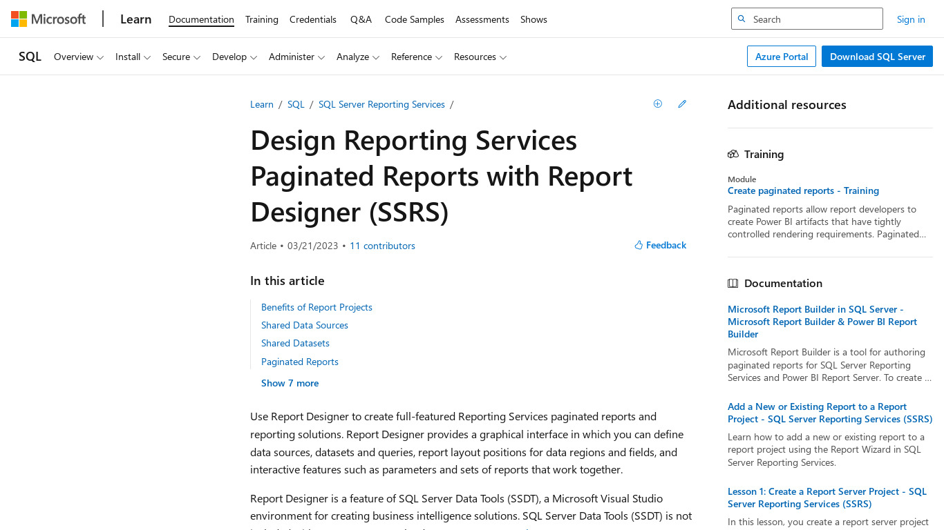 Report Designer Landing page