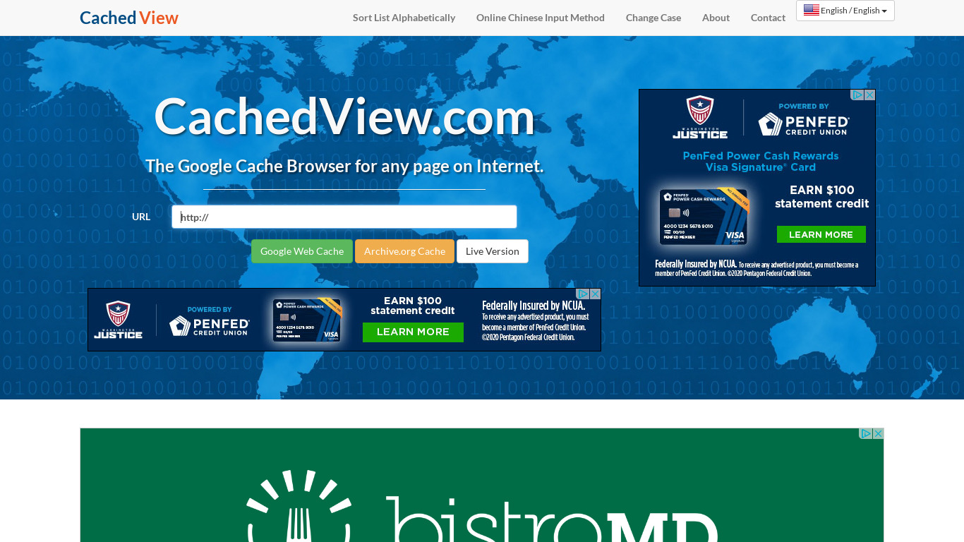 Cached View Landing page