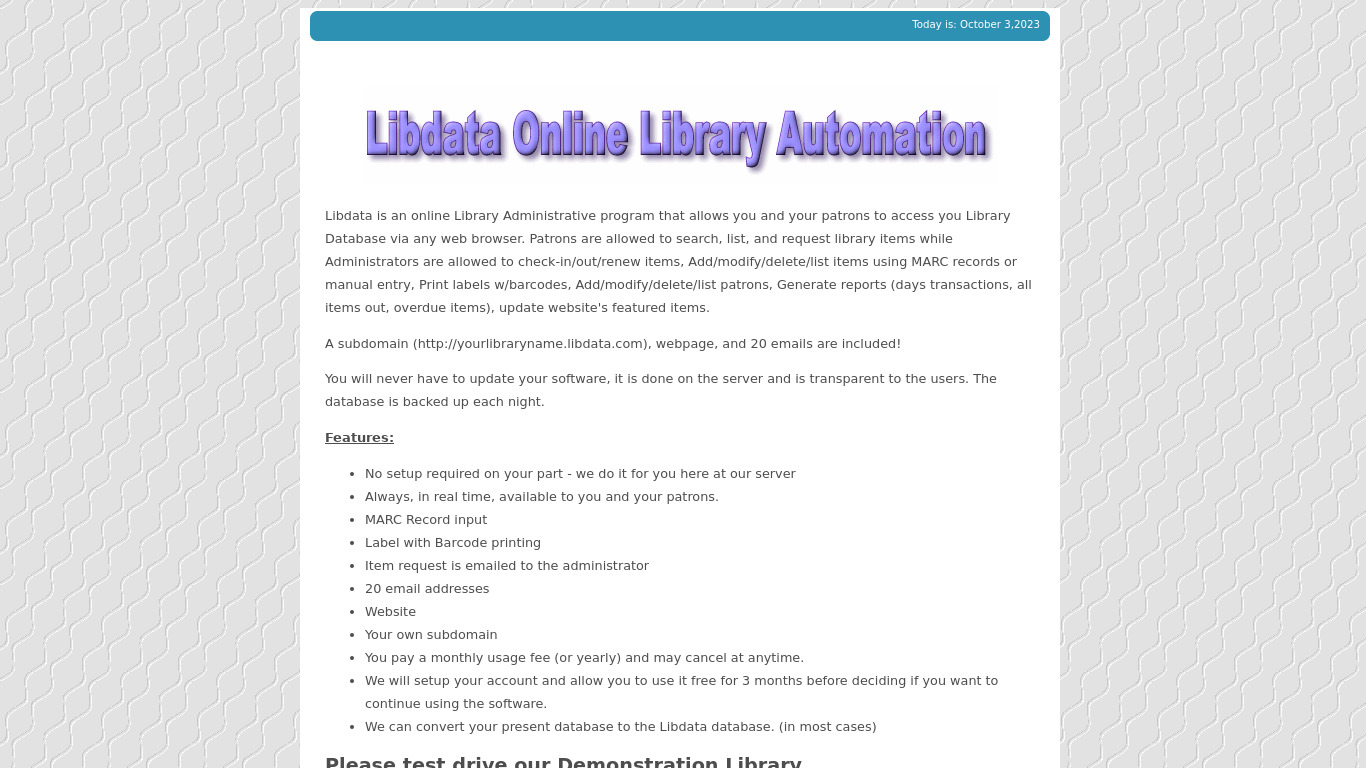 Libdata Landing page