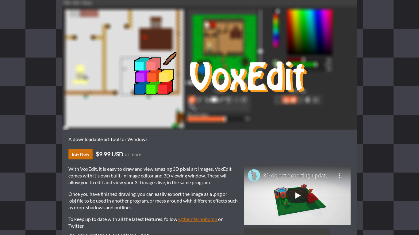 VoxEdit Landing page