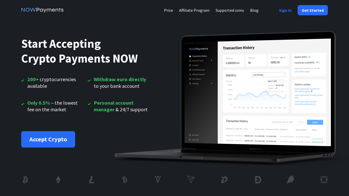 NOWPayments Landing page