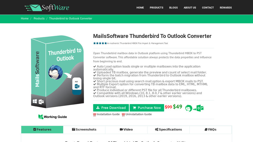 MailsSoftware Thunderbird to Outlook Converter Landing Page
