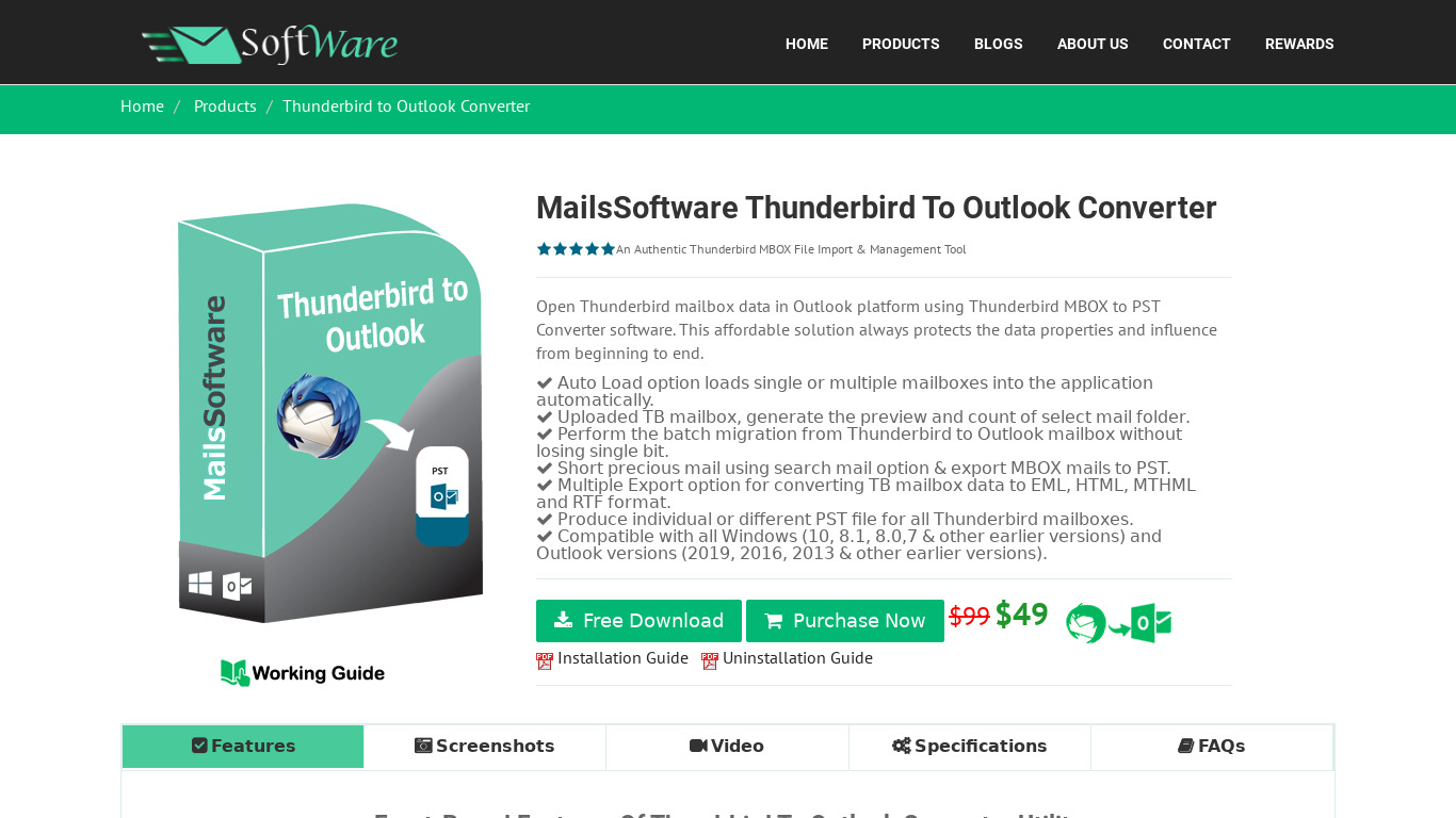 MailsSoftware Thunderbird to Outlook Converter Landing page