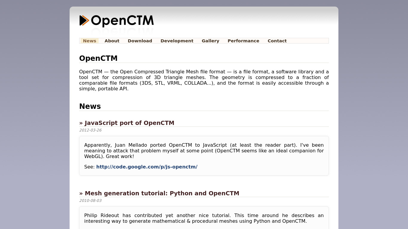 OpenCTM Landing page