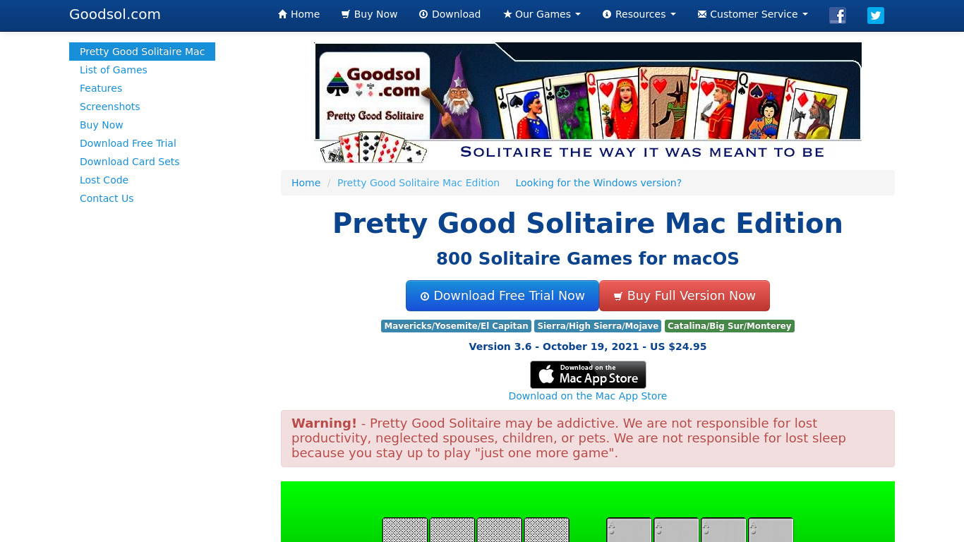 Pretty Good Solitaire Landing page