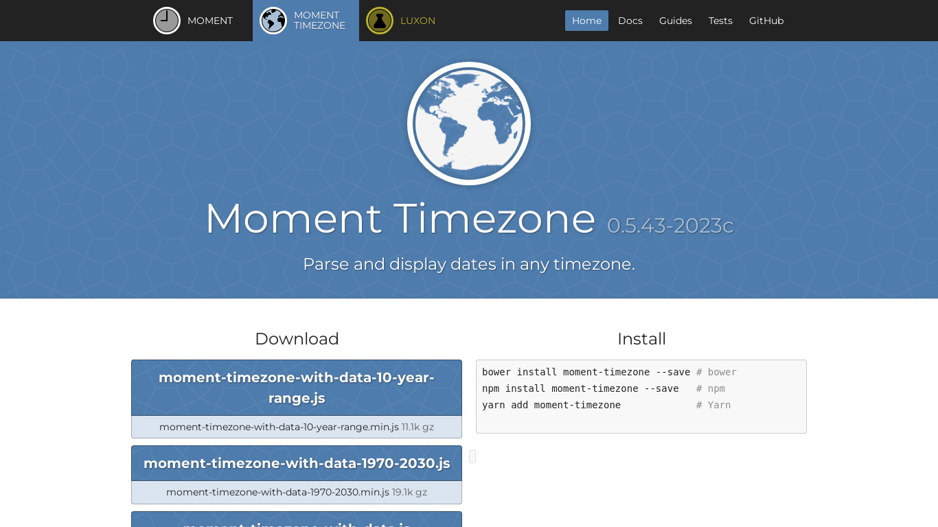 Moment Timezone Landing page