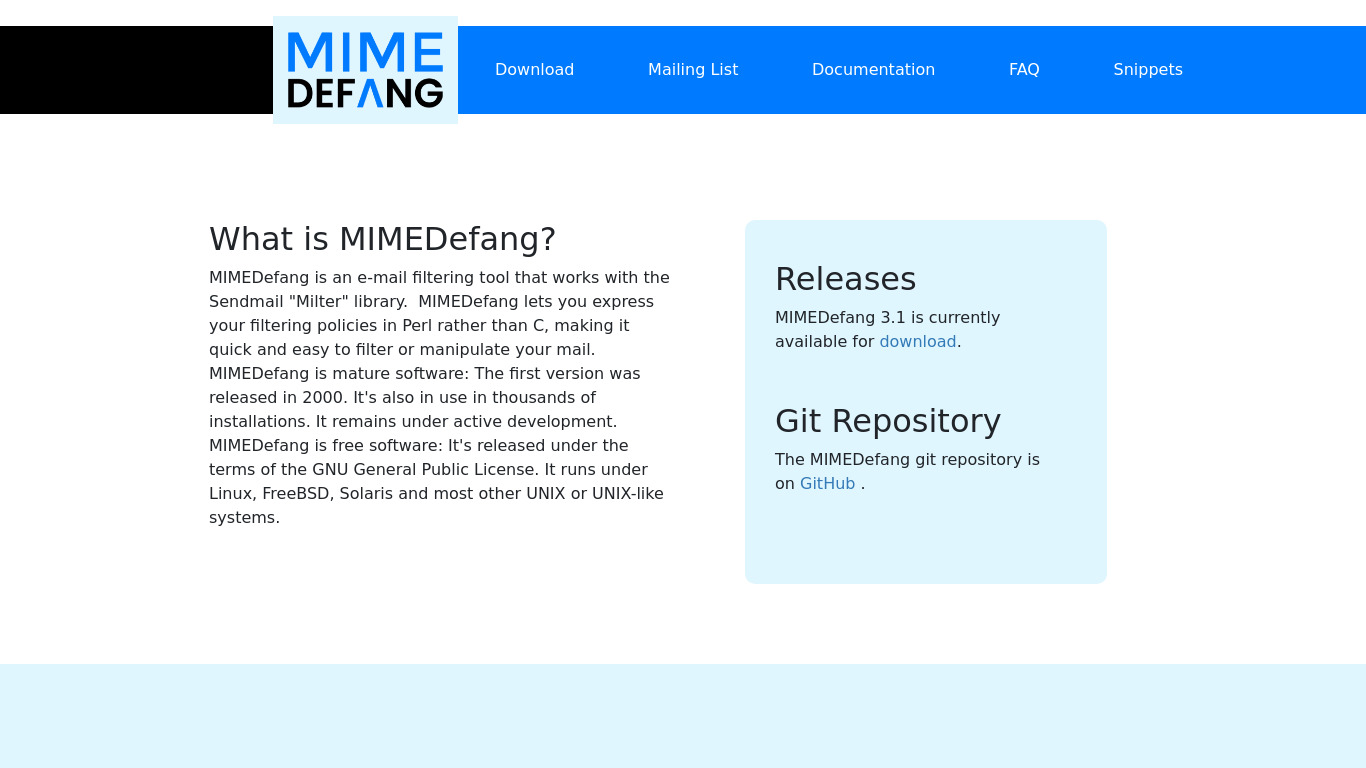 MIMEDefang Landing page