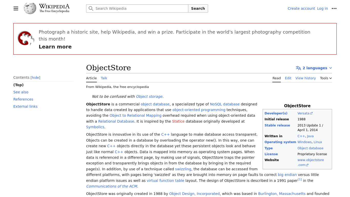 ObjectStore Landing page