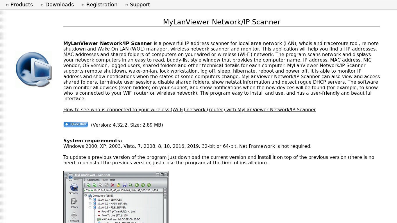 MyLanViewer Network/IP Scanner Landing page